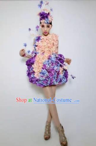 Brazilian Carnival Parade Halloween Costumes Catwalks Stage Show Flowers Dress and Headwear for Women