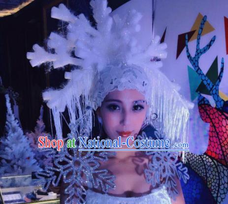 Halloween Cosplay White Snow Hair Accessories Chinese Catwalks Deluxe Headwear for Women