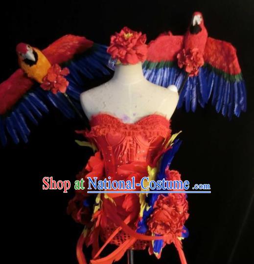 Brazilian Carnival Parade Costumes Halloween Catwalks Clothing and Red Birds Feather Wings for Women