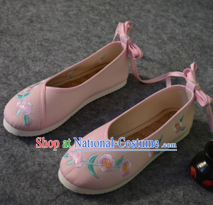 Chinese Traditional Hanfu Shoes Ancient Princess Shoes Pink Embroidered Shoes for Women