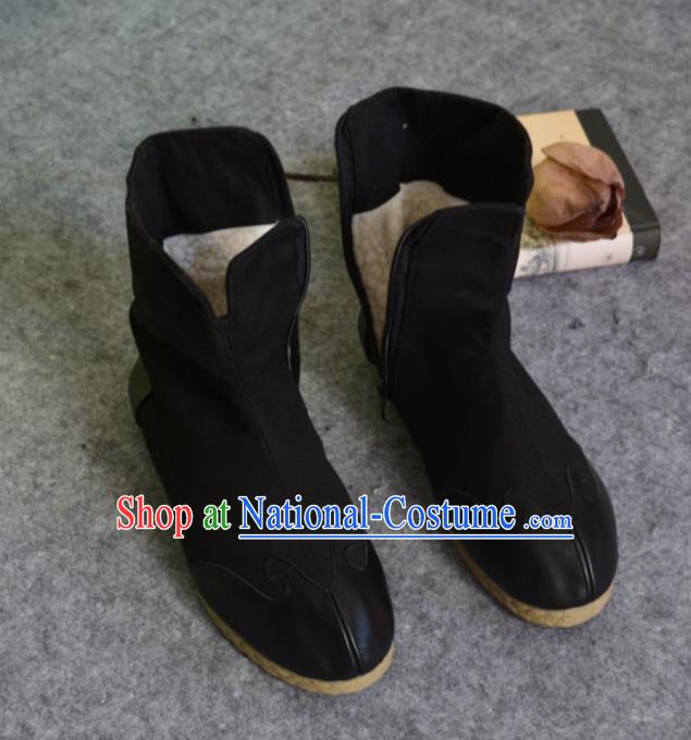 Chinese Traditional Boots Ancient Swordsman Shoes Embroidered Black Shoes for Men