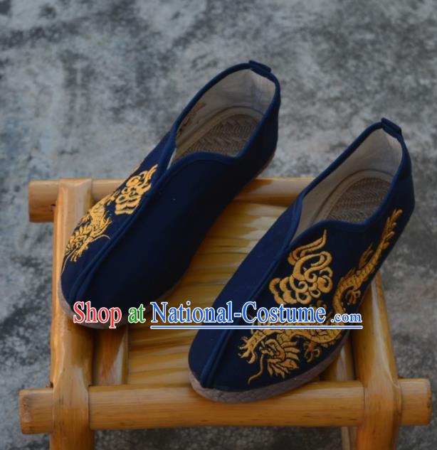 Chinese Traditional Navy Shoes Ancient Swordsman Shoes Embroidered Dragons Shoes for Men