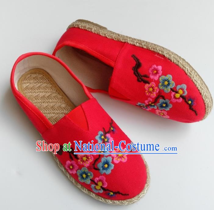 Chinese Traditional Hanfu Shoes Ancient Princess Shoes Embroidered Red Linen Shoes for Women