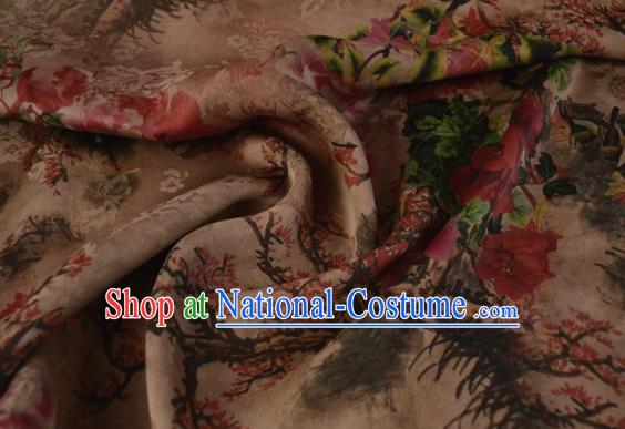 Asian Chinese Traditional Pattern Silk Design Brocade Fabric Chinese Brown Gambiered Guangdong Gauze Material