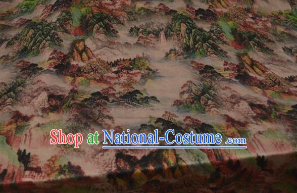 Asian Chinese Traditional Landscape Pattern Silk Design Brocade Fabric Chinese Gambiered Guangdong Gauze Material