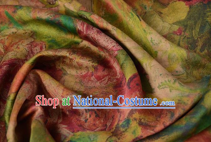 Asian Printing Green Gambiered Guangdong Gauze Material Chinese Traditional Pattern Silk Design Brocade Fabric