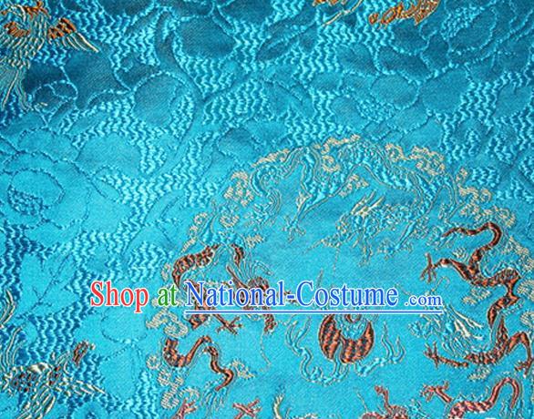 Asian Chinese Tang Suit Satin Material Traditional Dragons Pattern Design Blue Brocade Silk Fabric