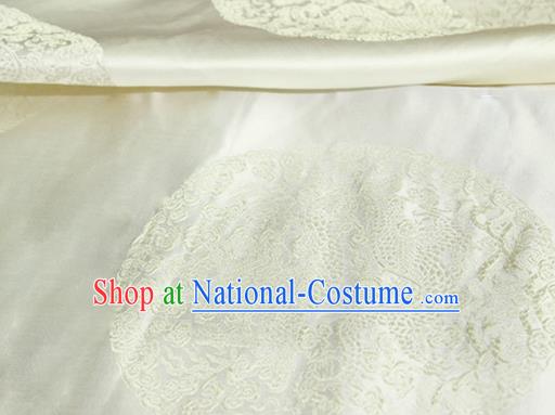 Asian Chinese Tang Suit Satin Material Traditional Dragon Pattern Design White Brocade Silk Fabric