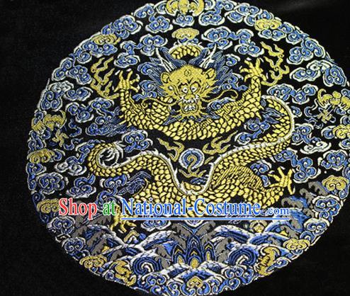 Asian Chinese Tang Suit Satin Material Traditional Dragon Pattern Design Black Brocade Silk Fabric