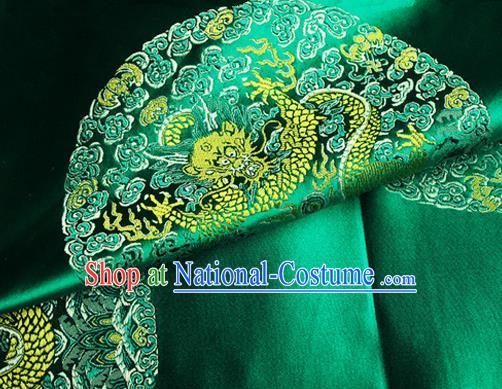 Asian Chinese Tang Suit Satin Material Traditional Dragon Pattern Design Green Brocade Silk Fabric