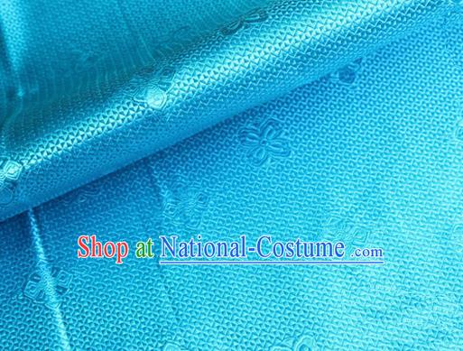 Asian Chinese Tang Suit Material Traditional Pattern Design Blue Satin Brocade Silk Fabric