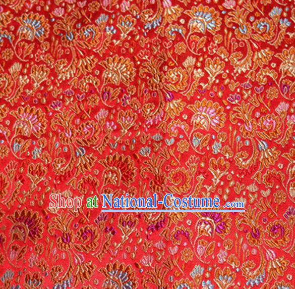 Asian Chinese Tang Suit Material Traditional Cockscomb Pattern Design Red Satin Brocade Silk Fabric