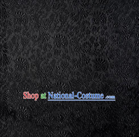 Asian Chinese Tang Suit Material Traditional Cockscomb Pattern Design Black Satin Brocade Silk Fabric