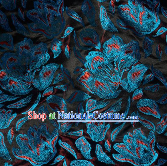 Asian Chinese Tang Suit Material Traditional Blue Pattern Design Satin Brocade Silk Fabric