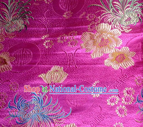 Asian Chinese Tang Suit Material Traditional Chrysanthemum Peony Pattern Design Rosy Satin Brocade Silk Fabric