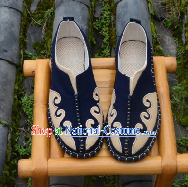 Chinese Traditional Shoes Ancient Swordsman Shoes Navy Linen Shoes for Men