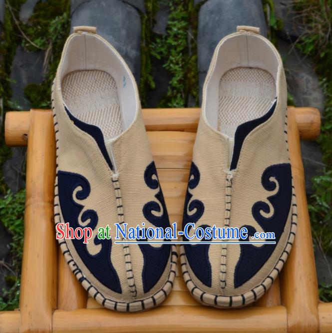 Chinese Traditional Shoes Ancient Swordsman Shoes Beige Linen Shoes for Men