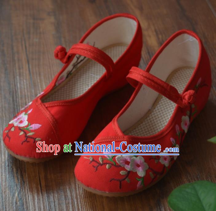 Chinese Traditional Hanfu Red Shoes Ancient Princess Shoes Embroidered Shoes for Women