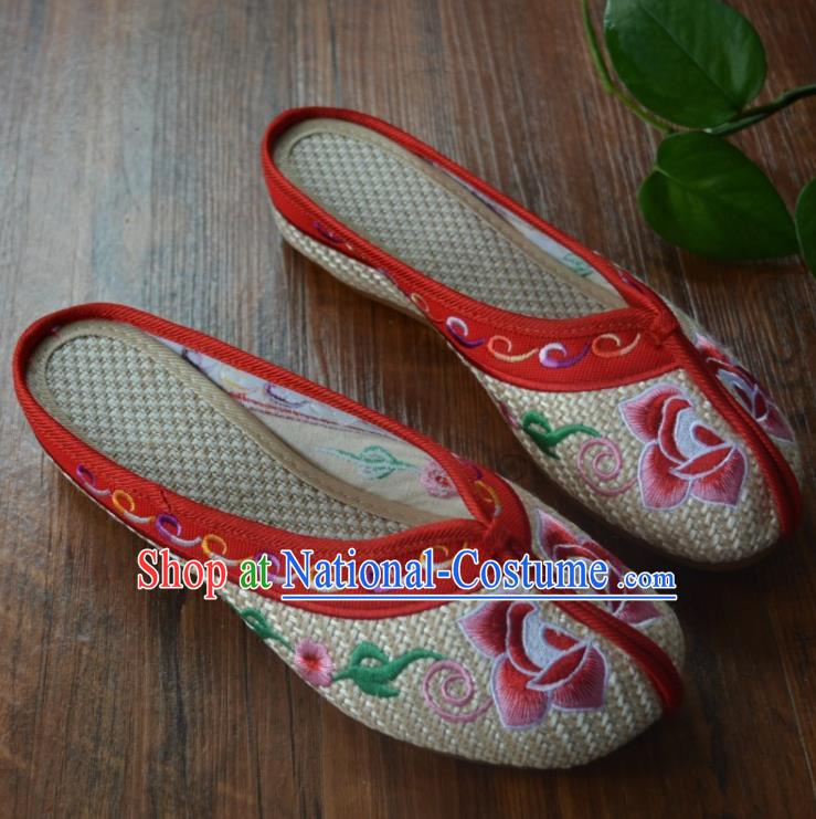 Chinese Traditional Hanfu Shoes Ancient Princess Shoes Embroidered Peony Slippers for Women