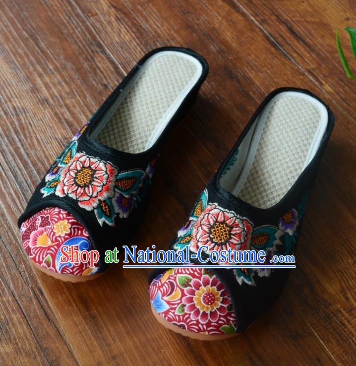 Chinese Traditional Hanfu Shoes Ancient Princess Shoes Embroidered Black Slippers for Women