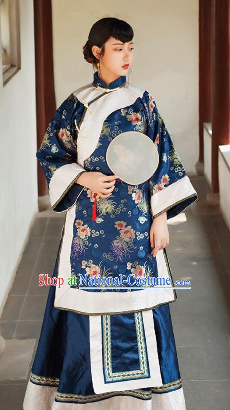 Traditional Chinese Qing Dynasty Landlord Shiva Navy Xiuhe Suits Ancient Drama Nobility Lady Costumes for Women