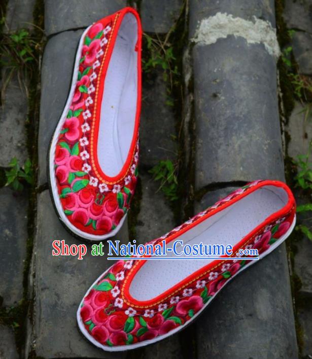 Chinese Traditional Hanfu Red Shoes Ancient Princess Shoes Embroidered Shoes for Women