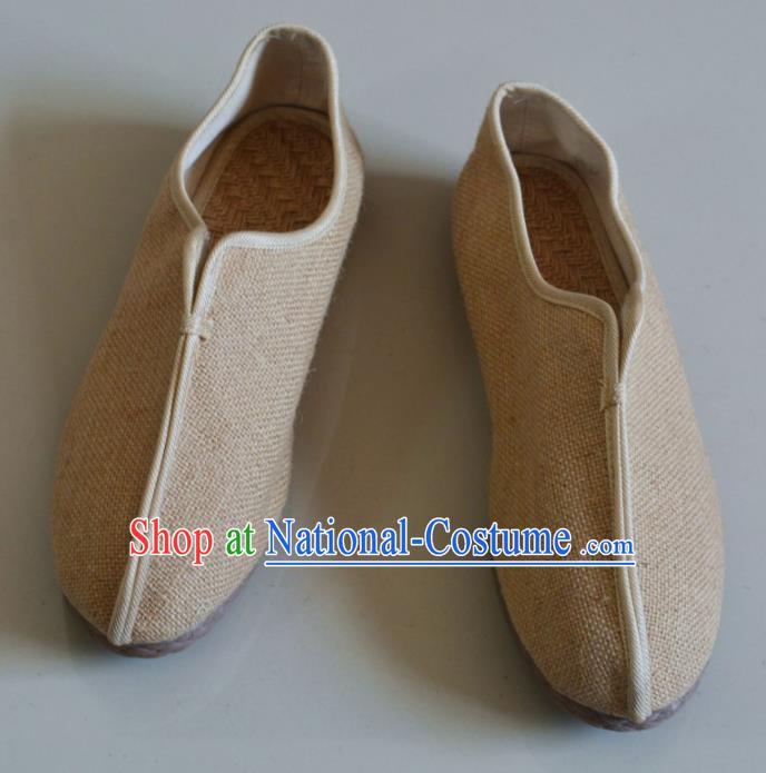 Chinese Traditional National Beige Linen Shoes Martial Arts Shoes Ancient Monk Shoes for Men