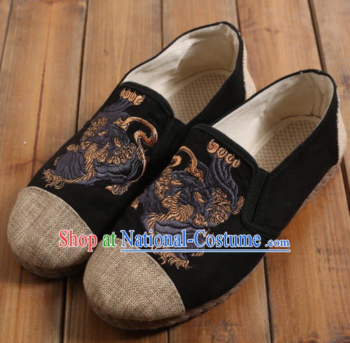 Chinese Traditional National Embroidered Shoes Martial Arts Shoes Ancient Monk Black Linen Shoes for Men