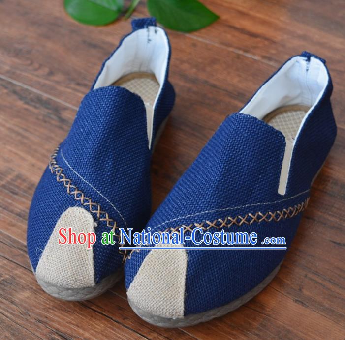 Chinese Traditional Martial Arts Shoes Ancient Shoes Blue Linen Shoes for Men