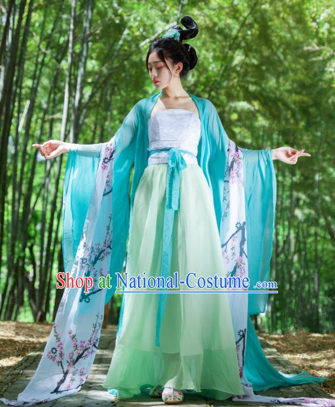 Traditional Chinese Tang Dynasty Palace Princess Green Hanfu Dress Ancient Drama Peri Goddess Costumes for Women