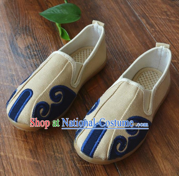 Chinese Traditional Martial Arts Shoes Ancient Beige Linen Shoes Monk Shoes for Men