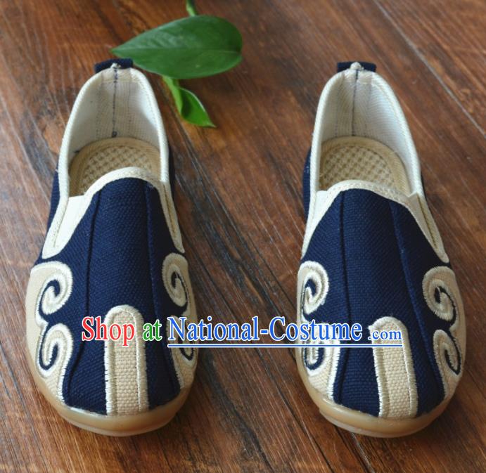 Chinese Traditional Martial Arts Shoes Ancient Navy Linen Shoes Monk Shoes for Men