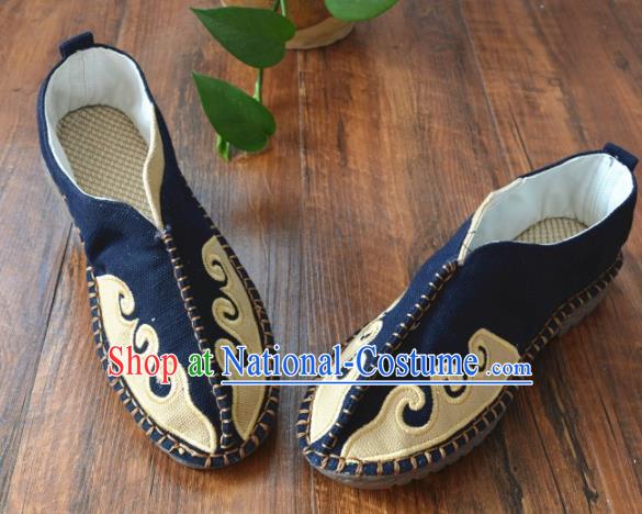 Chinese Traditional Martial Arts Navy Linen Shoes Ancient Shoes Monk Shoes for Men