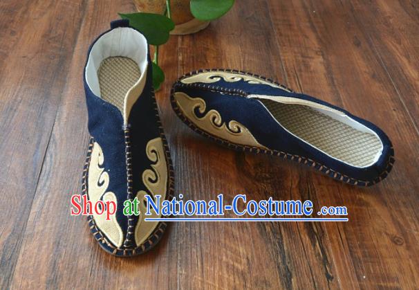 Chinese Traditional Martial Arts Navy Linen Shoes Ancient Shoes Monk Shoes for Men