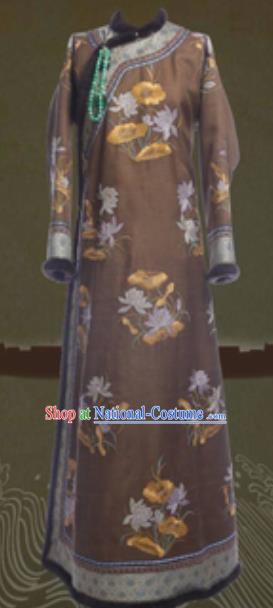 Chinese Ancient Qing Dynasty Manchu Empress Ruyi Embroidered Costumes and Headpiece Complete Set