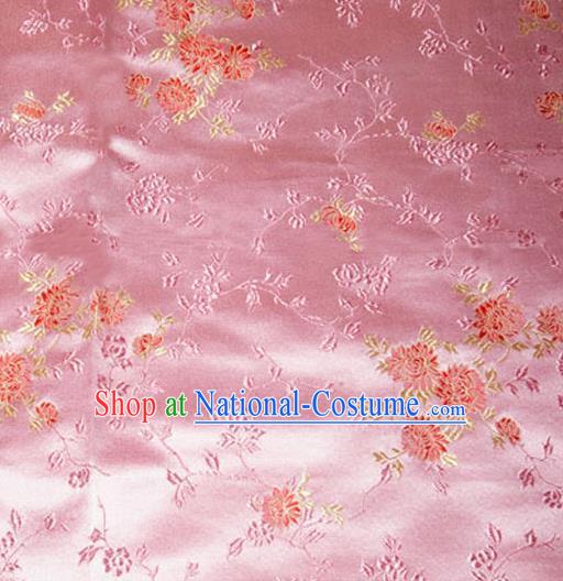 Asian Chinese Tang Suit Pink Brocade Material Traditional Chrysanthemum Pattern Design Satin Silk Fabric