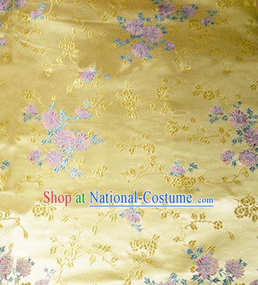 Asian Chinese Tang Suit Golden Brocade Material Traditional Chrysanthemum Pattern Design Satin Silk Fabric