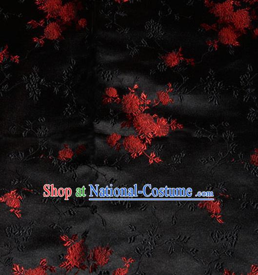 Asian Chinese Tang Suit Black Brocade Material Traditional Chrysanthemum Pattern Design Satin Silk Fabric