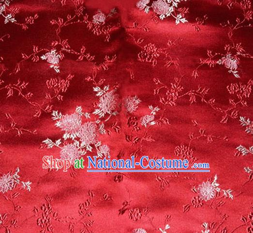 Asian Chinese Tang Suit Red Brocade Material Traditional Chrysanthemum Pattern Design Satin Silk Fabric