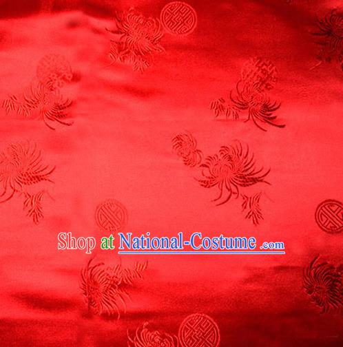 Asian Chinese Tang Suit Red Brocade Material Traditional Longevity Chrysanthemum Pattern Design Satin Silk Fabric