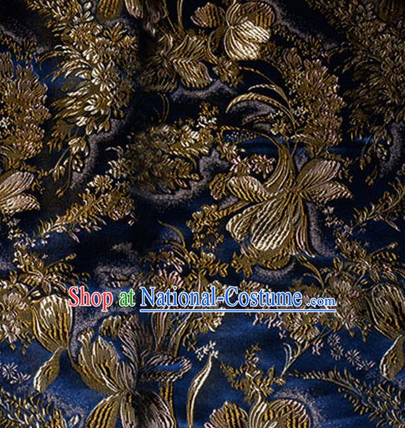 Asian Chinese Tang Suit Blue Brocade Material Traditional Pattern Design Satin Silk Fabric