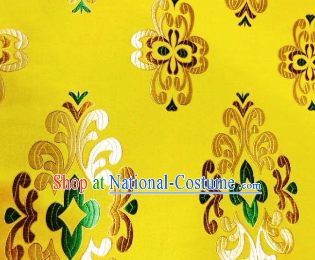 Asian Chinese Tang Suit Yellow Brocade Material Traditional Palace Pattern Design Satin Silk Fabric