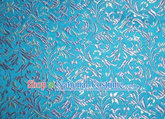 Asian Chinese Tang Suit Silk Fabric Blue Brocade Material Traditional Palace Pattern Design Satin