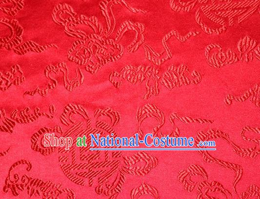 Asian Chinese Tang Suit Silk Fabric Brocade Material Traditional Cucurbit Pattern Design Red Satin