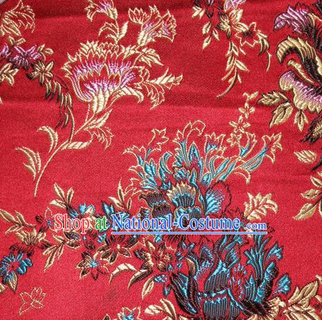 Asian Chinese Tang Suit Silk Fabric Red Brocade Traditional Peony Pattern Design Satin Material