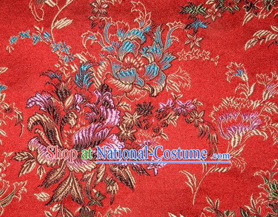 Asian Chinese Tang Suit Silk Fabric Brocade Traditional Peony Pattern Design Satin Material