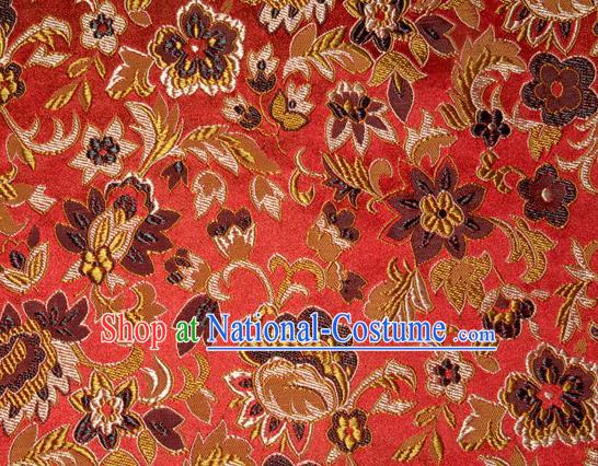 Asian Chinese Tang Suit Silk Fabric Red Brocade Traditional Flowers Pattern Design Satin Material