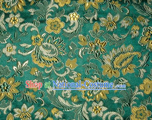 Asian Chinese Tang Suit Silk Fabric Green Brocade Traditional Flowers Pattern Design Satin Material