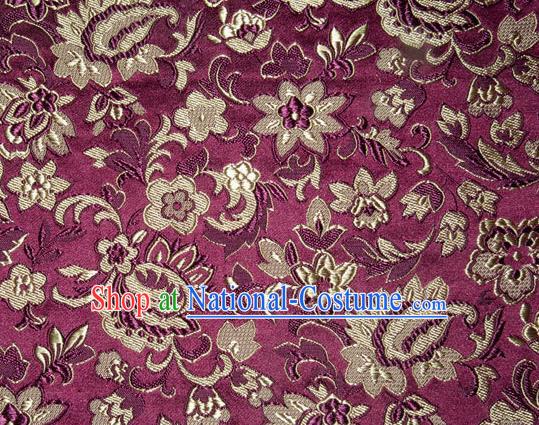 Asian Chinese Tang Suit Silk Fabric Purple Brocade Traditional Flowers Pattern Design Satin Material