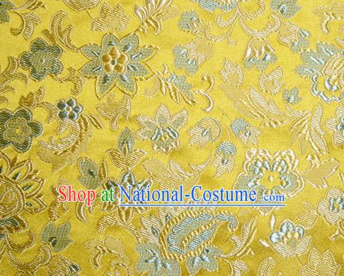 Asian Chinese Tang Suit Silk Fabric Golden Brocade Traditional Flowers Pattern Design Satin Material